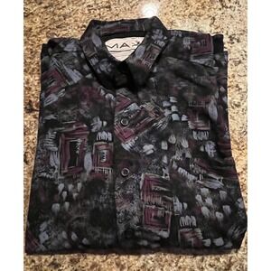 Maxx FM Vintage SS Button Shirt Size M 100% Rayon 1980's VTG Paint Look Print